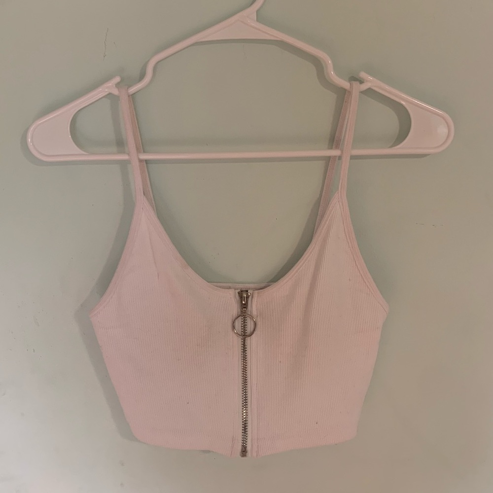 white cropped zip up tank top